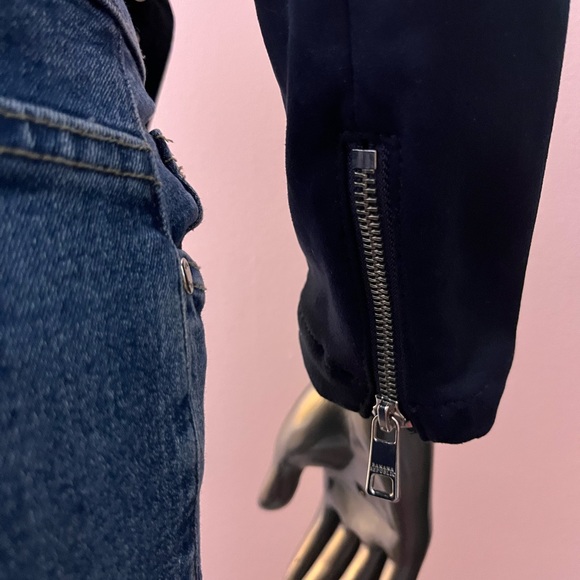 NWT Banana Republic Navy Blue Faux Suede Cropped Biker Jacket - Picture 6 of 10